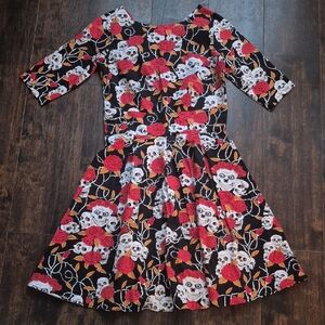MINT LIMIT skull Roses Dress L Goth Rockabilly Halloween Party Midi